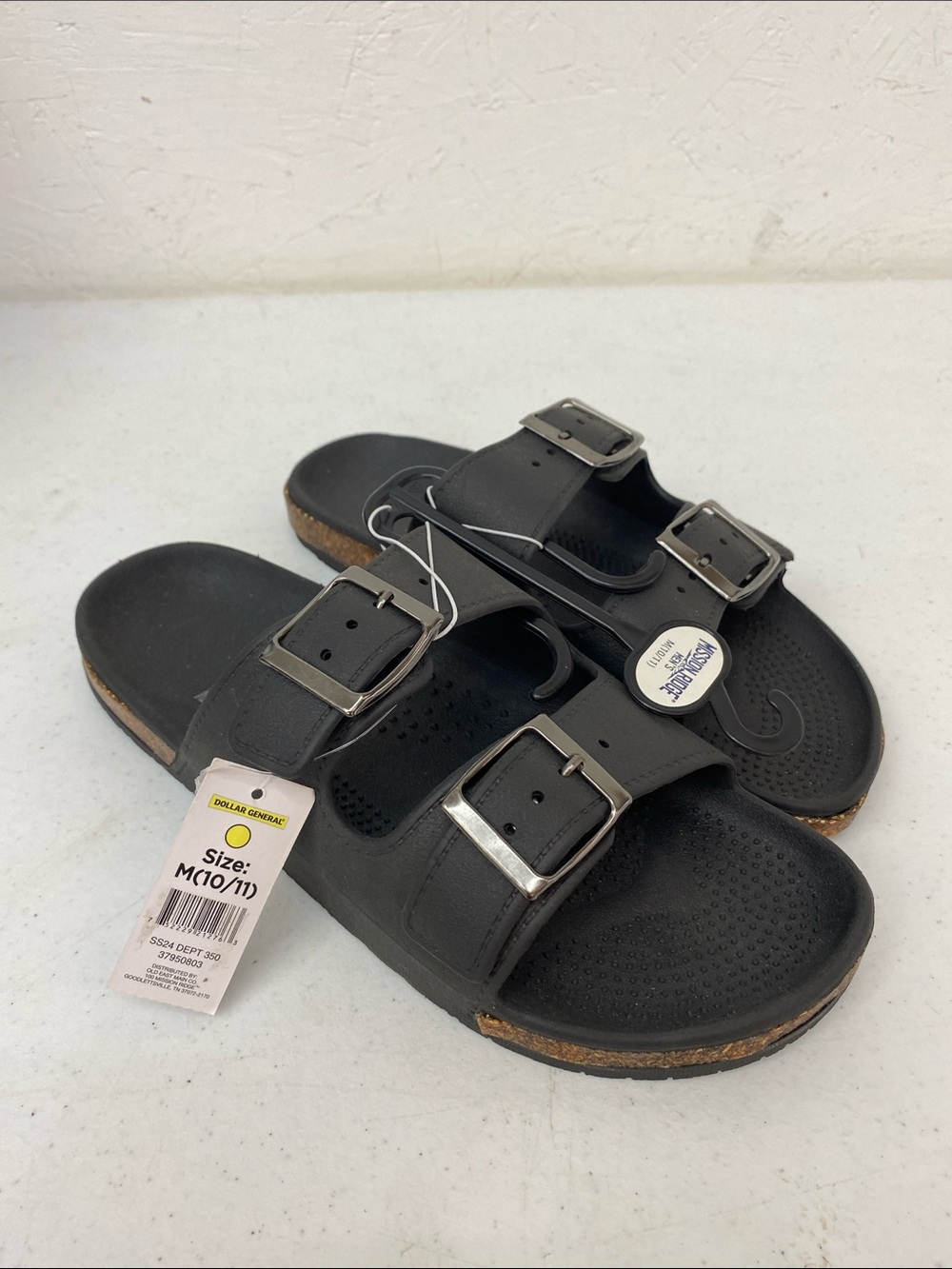 Black Double-Buckle Slide Sandals brand new